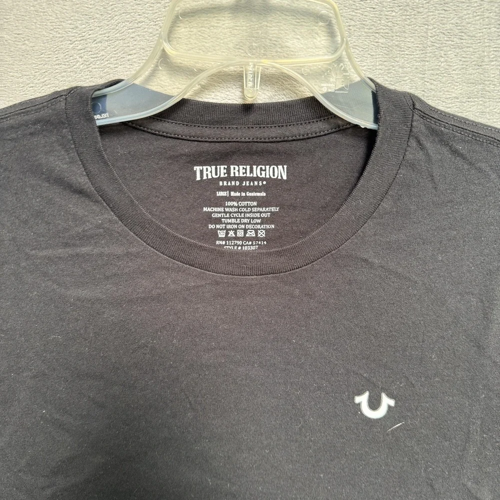 True Religion Shirt Mens Large Black Buddha Guitar Graphic‎ Tee Brand Jeans